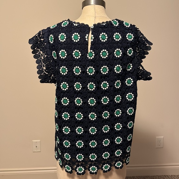 J Crew Navy Green Floral crochet sleeveless top size L - Picture 3 of 5